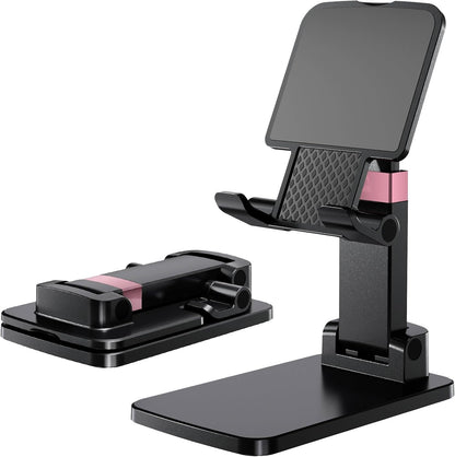 Adjustable Phone & Tablet Stand for Desk, Foldable Holder with Stable Base and Non-Slip Design, Compatible with iPhone, Android Phones and Tablets