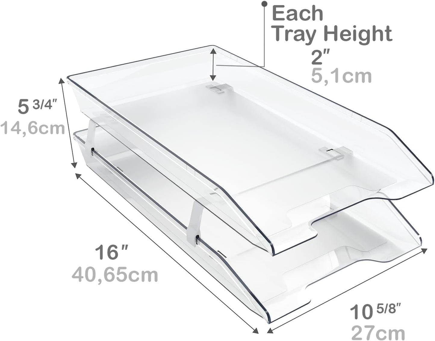 Acrimet 2-Tier Legal Size Paper Tray Organizer, Made in USA, Plastic Desk File Organizer, Front-Load Document Tray for Office, Home & School, Clear Crystal