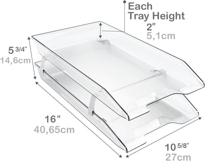 Acrimet 2-Tier Legal Size Paper Tray Organizer, Made in USA, Plastic Desk File Organizer, Front-Load Document Tray for Office, Home & School, Clear Crystal