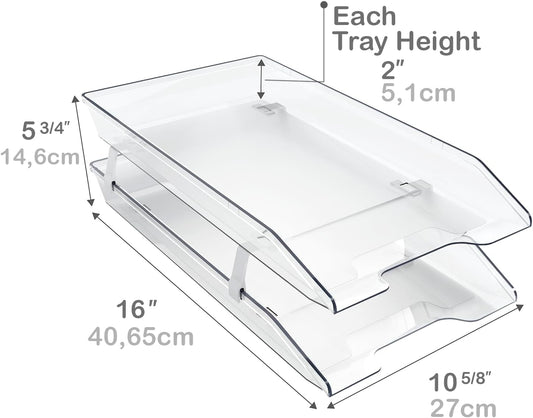 Acrimet 2-Tier Legal Size Paper Tray Organizer, Made in USA, Plastic Desk File Organizer, Front-Load Document Tray for Office, Home & School, Clear Crystal