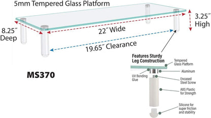 Kantek Extra-Wide Glass Monitor Riser with 8mm Tempered Glass Platform and 60-Pound Capacity, Clear Glass (MS380), 3.3" x 39.4" x 10.2"