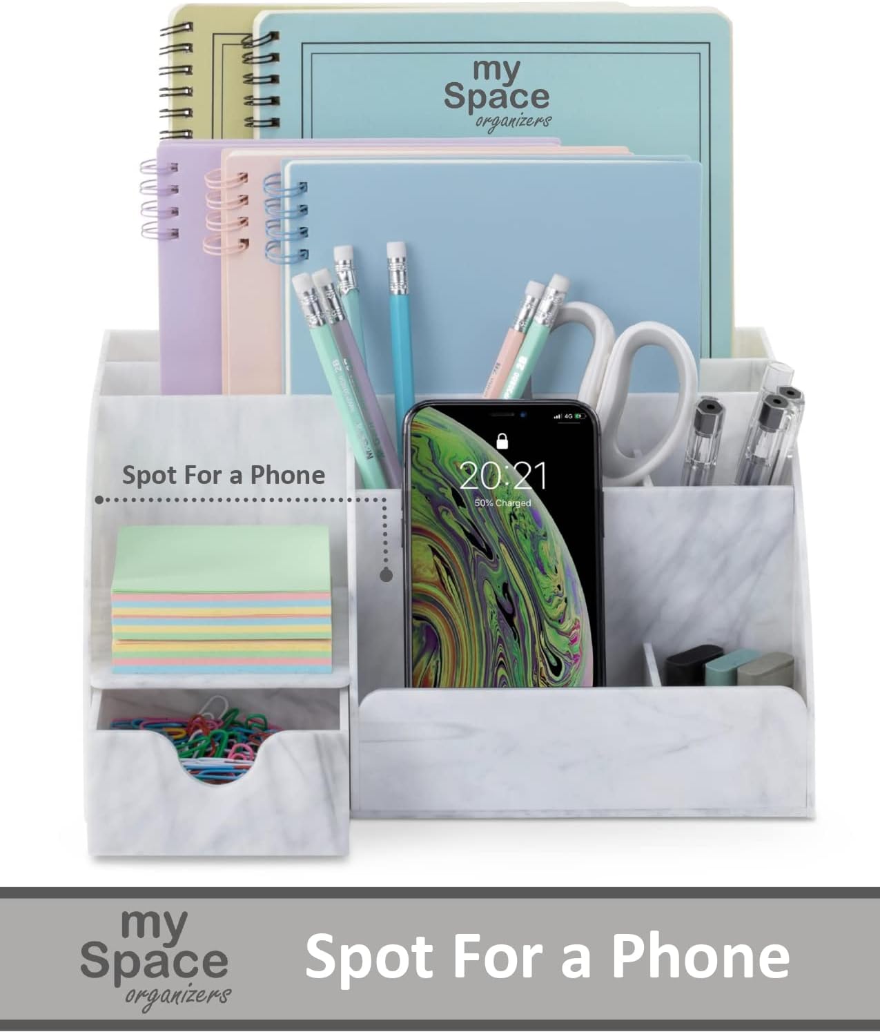 My Space Organizers Clear Acrylic Desk Oganizer, 9 Compartments, Office Supplies and Desk Accessories Organizer, Home Decor Desktop Organizer (Clear)