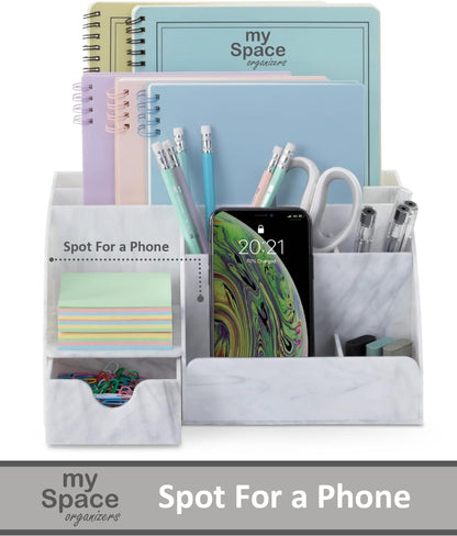 My Space Organizers Clear Acrylic Desk Oganizer, 9 Compartments, Office Supplies and Desk Accessories Organizer, Home Decor Desktop Organizer (Clear)