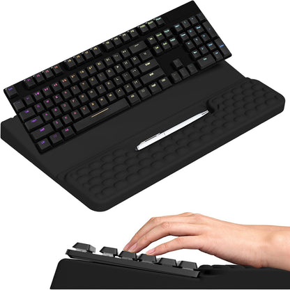 Keyboard Stand with Wrist Rest, Computer Keyboard Pad with Wrist Support, Ergonomic Keyboard Riser Holder Lift Tray, Soft Memory Foam Desk Wrist Pad for Office, Home, School - Black
