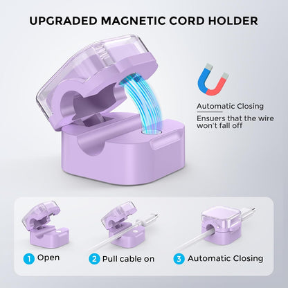 AhaStyle 6 Pack Magnetic Cable Organizer [1s Lock] Cord Holders Clips Strong Adhesive Cord Keeper [Smooth Adjustable] Hide Wire Cord Organizer for Nightstand Kitchen Car Office (Lavender)