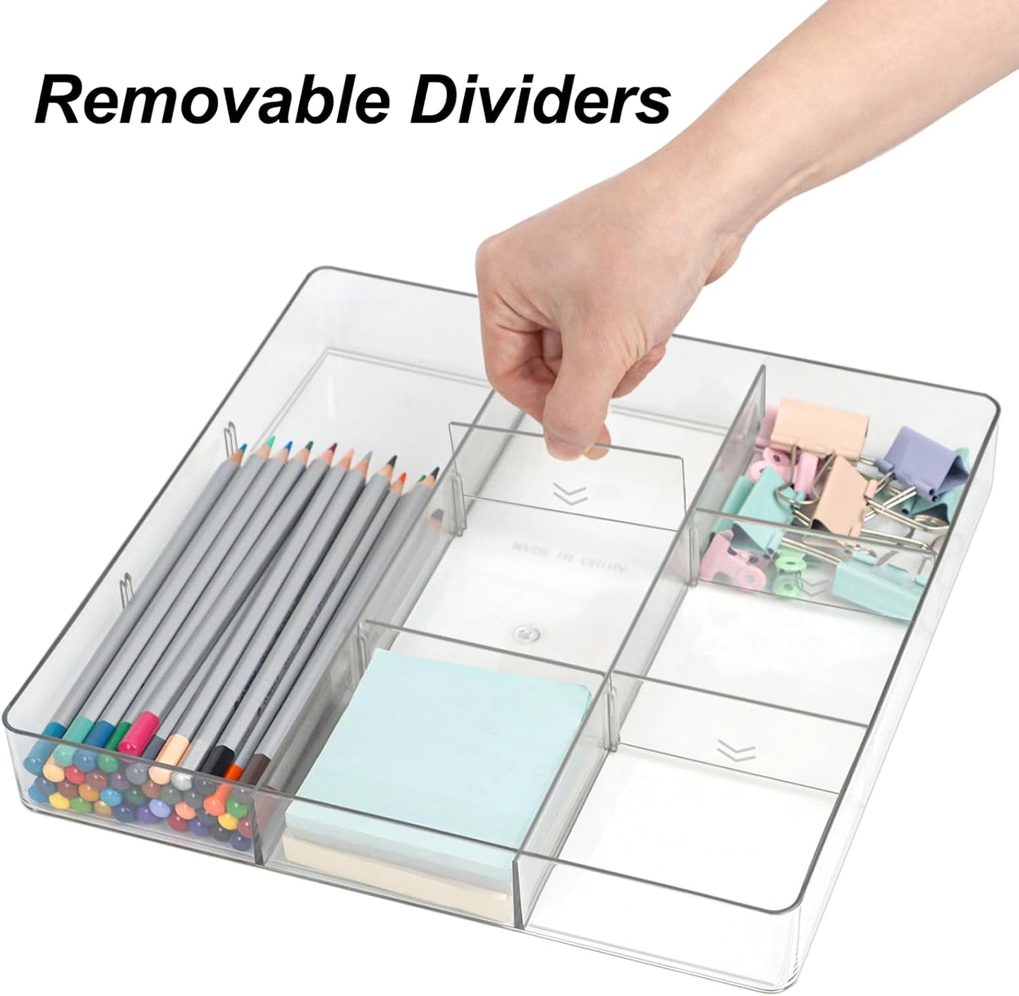 ZEXALOR Adjustable Clear Drawer Organizer, Plastic Drawer Divider Tray with Removable 9 Sections for Desk,Bathroom,Office,Makeup,Junk