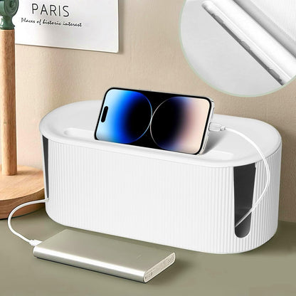 Cable Management Box,Desk Cord Organizer with Groove Cover,Plastic Cord Hider Box,Large Cable Box Organizer,Power Socket Management for TV/Computer/Router/Games Console Cable Storage (Milk Tea)