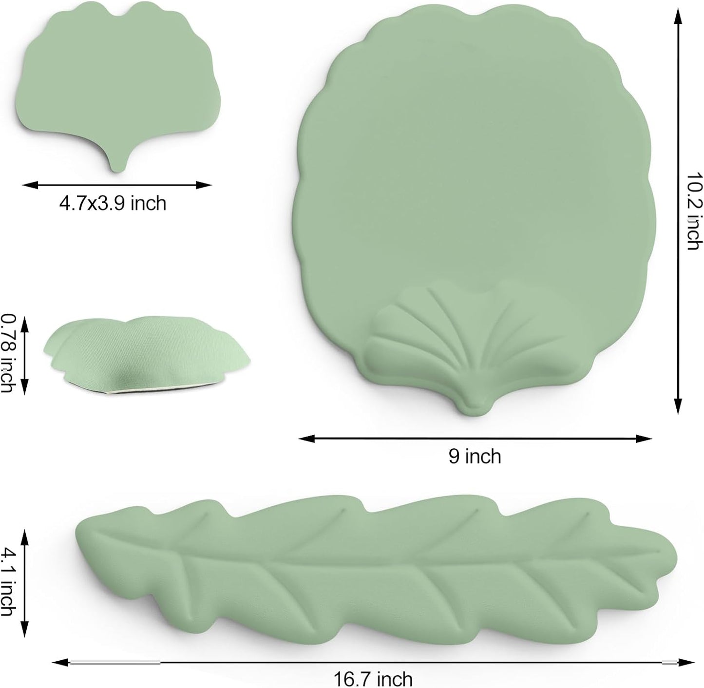 Keyboard Wrist Rest and Mouse Pad with Wrist Support Set, Ergonomic Leaf Shape Mouse Pad with Non-Slip Base, Pain Relief Memory Foam Mousepad for Computer,Laptop,Home Office, Green