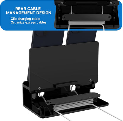 Dual Phone Holder Organizer Stand for 2 Phones, Acrylic Desktop Universal Mobile Phone Docking Station Charger Holder with Cable Management, Black