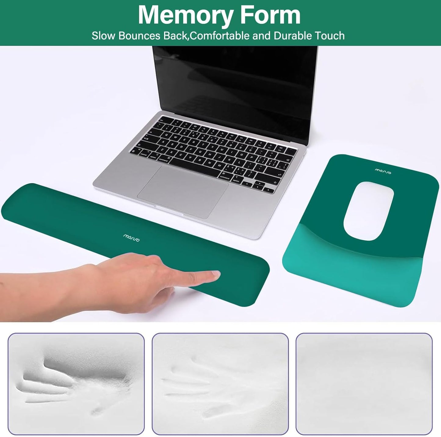 MOSISO Wrist Rest Support for Mouse Pad&Keyboard Set, Rectangular Ergonomic Mousepad Non-Slip Base Home/Office Pain Relief&Easy Typing Pad with Neoprene Cloth&Raised Silicone Lining, Green
