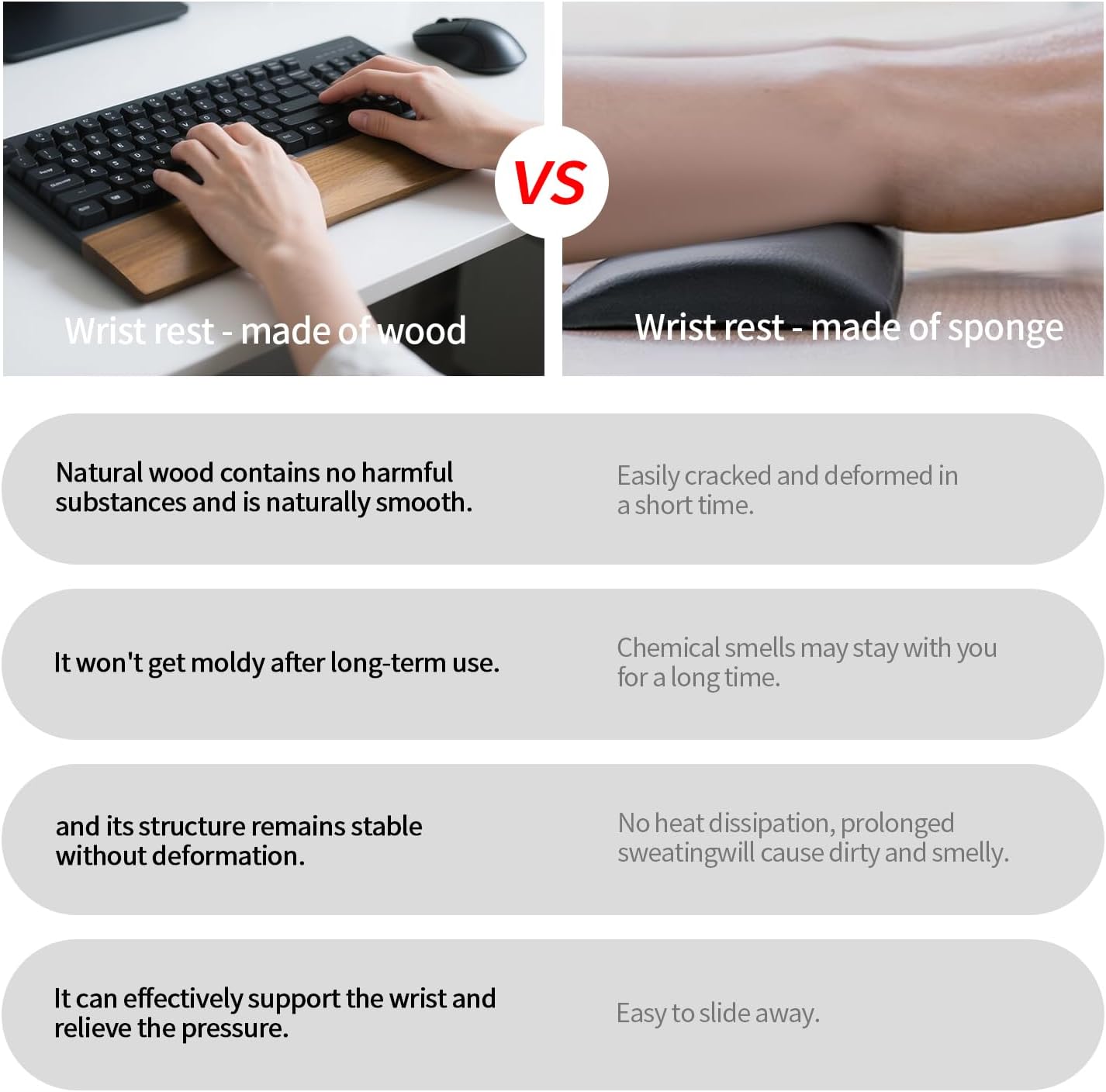 Walnut Wooden Wrist Rest for Mechanical Keyboard, Ergonomic Design for Wrist Pain Relief, Smooth No Odor and Easy to Clean, Support Wrist to Coding Typing and Playing (for 104 Key)