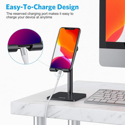 OMOTON Cell Phone Stand, Adjustable Angle Height Desk Phone Dock Holder for iPhone Air 17 Pro Max/Plus/XS/XR, Samsung Galaxy S20 / S10 / S9 / S8 and Other Phones (3.5-7.0-Inch)