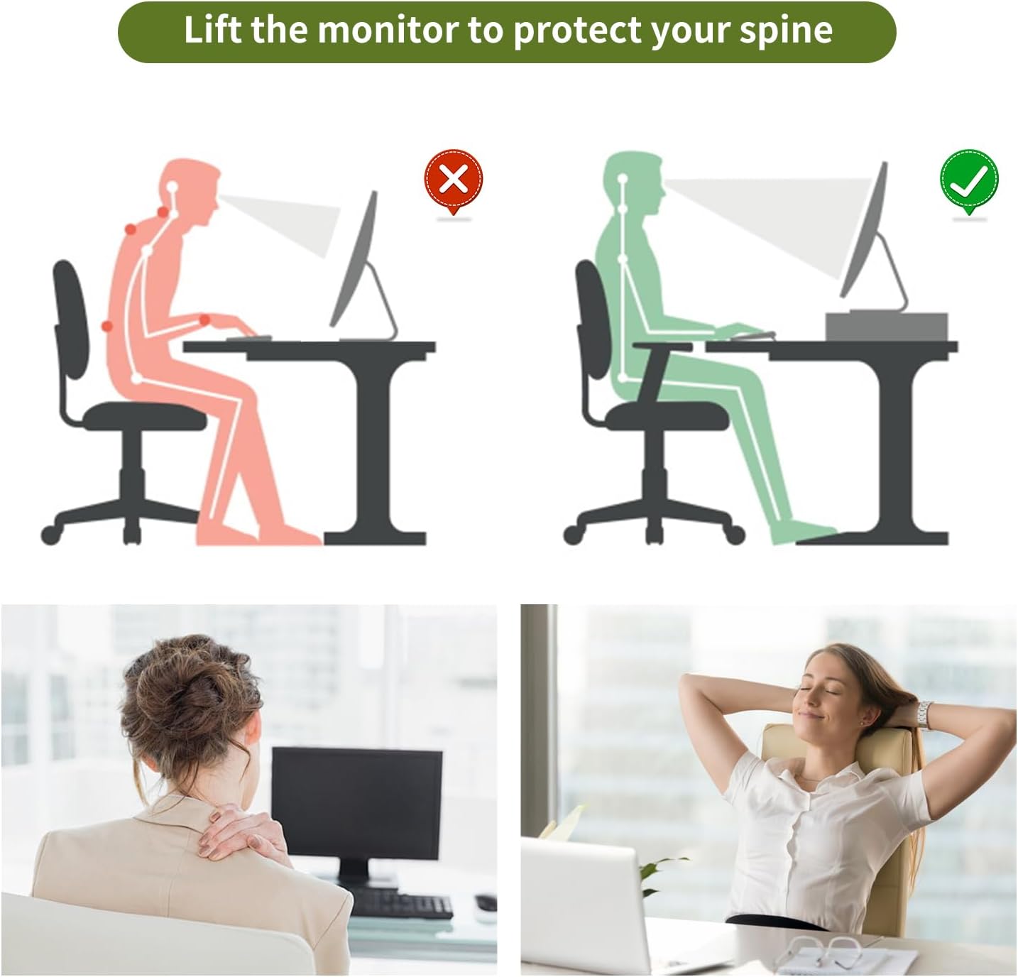 gianotter Wood Monitor Stand Riser, Office Desk Shelf Organizer, Desk Organizer with Drawer and Pen Holder, 2-Tier Computer Stand, Office Organization (Ink)