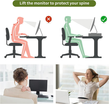 gianotter Wood Monitor Stand Riser, Office Desk Shelf Organizer, Desk Organizer with Drawer and Pen Holder, 2-Tier Computer Stand, Office Organization (Ink)
