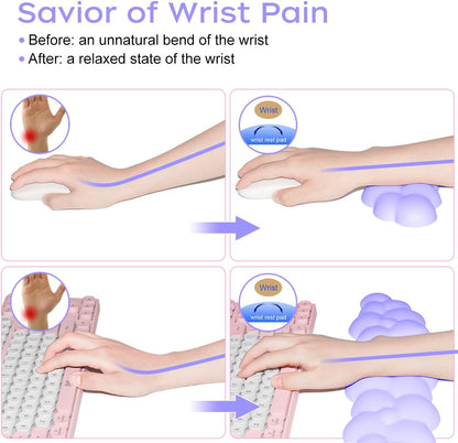 JIKIOU Upgrade Leather Cloud Keyboard Wrist Rest, Cloud Wrist Rest with Non-Slip PU Base, Comfortable Memory Foam Wrist Rest for Computer Laptop Mac Gaming Office and Pain Relief Christmas Wish Gift