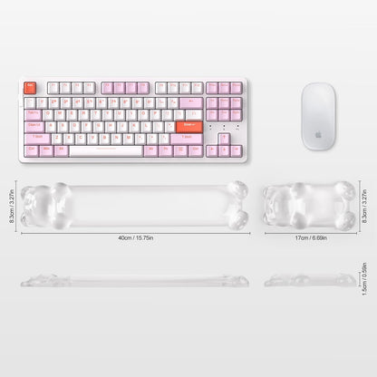 Gel Keyboard and Mouse Wrist Rest Set – Clear Wrist Rest for Computer Keyboard 60%/68%/75%, Comfort & Support for Typing and Gaming(Cute Pink Bear)