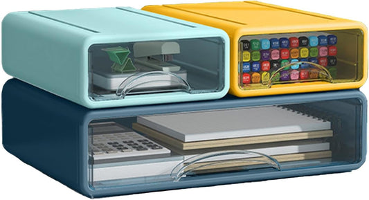 Desk Organizer with Drawers, Stackable Storage Drawers with Compartments Desktop Organization for Office Supplies, Makeup, Pencils, Tape, Erasers, Paperclips, Chargers (4 Pack)