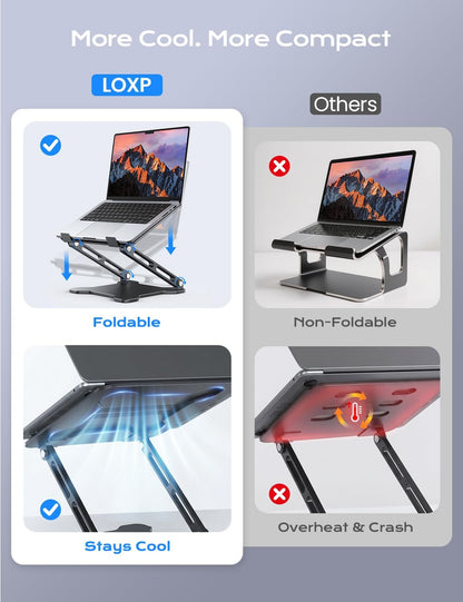 LOXP Adjustable Laptop Stand for Desk, Metal Foldable Laptop Riser, Ventilated Cooling Lectern, Ergonominc Computer Notebook Stand for Desk Compatible with 10-15.6“ Laptops