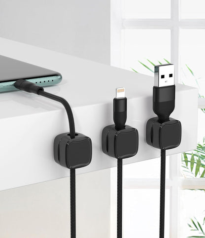 Magnetic Cable Clips, Adjustable Cord Holder Management, Adhesive Wire Keeper Organizer for Home Office Desk Phone PC Car Wall Desktop Nightstand Appliance (9-Pack Black Crystal)