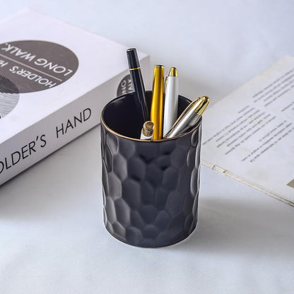 Ceramic Aesthetic Pen Holder for Desk Cute White Pencil Holder Cup Pot Desk Organizer Office Supplies - Stylish Office Decor, Makeup Brush Holder,Toothbrush Holder (White)
