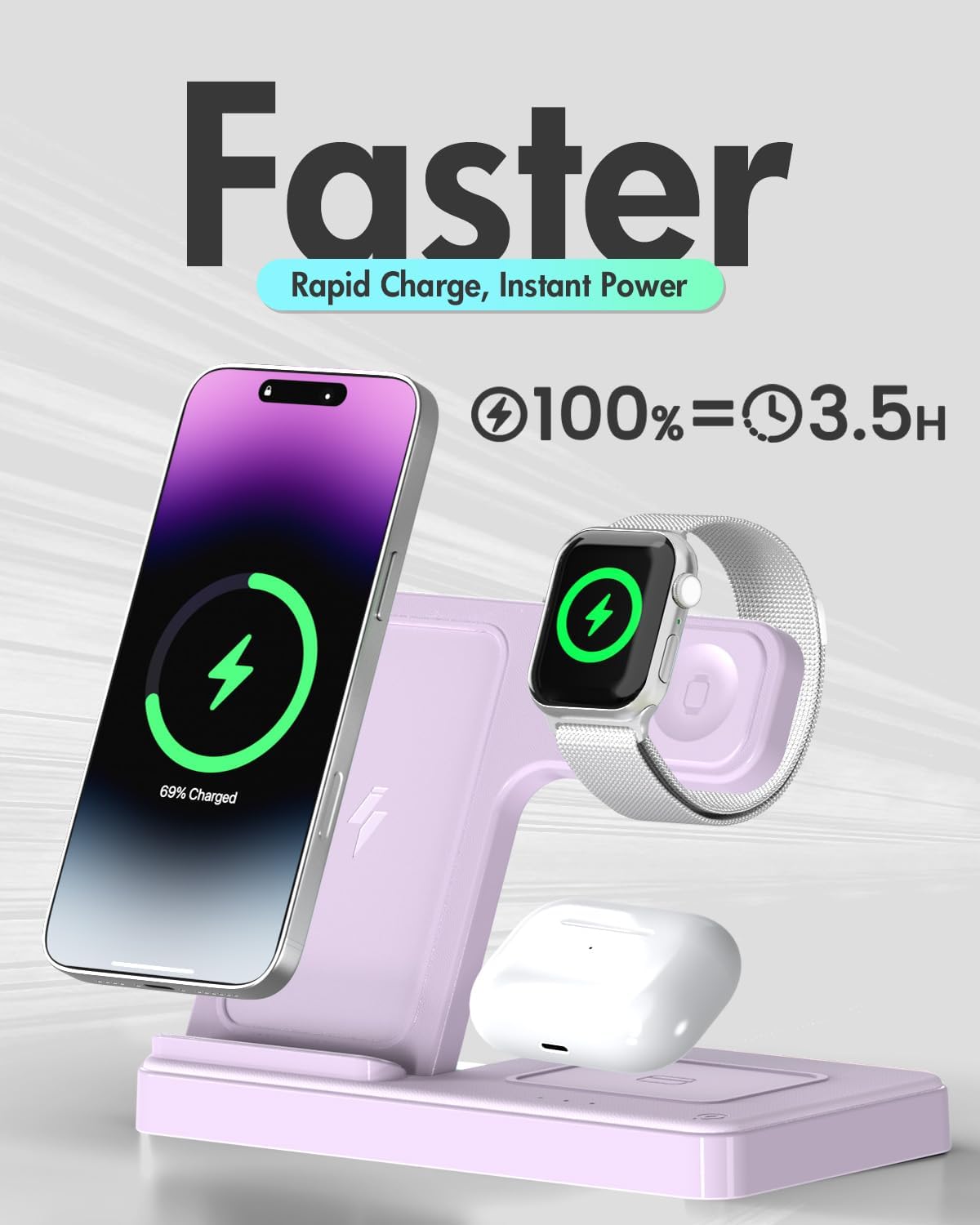 Wireless Charger Stand Charging Station: 3 in 1 Charger Stand Multiple Devices for Apple - iPhone 17 16e 16 15 14 Pro Max 13 12 - Watch 11 10 9 8 7 6 5 4 3 2 SE and Ultra Series-Airpods 4 3 Pro, Pink