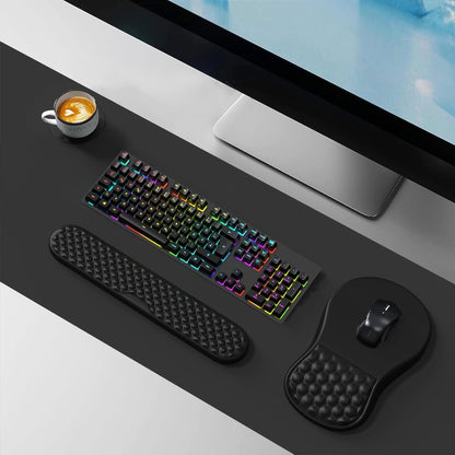 HAOCOO Keyboard Wrist Rest, Ergonomic Mouse Pad with Wrist Rest, 3 in 1 Keyboard and Mouse pad with Coaster Set, Memory Foam Wrist Support, Non-Slip PU Base for Home Office, Rose Gold Pink