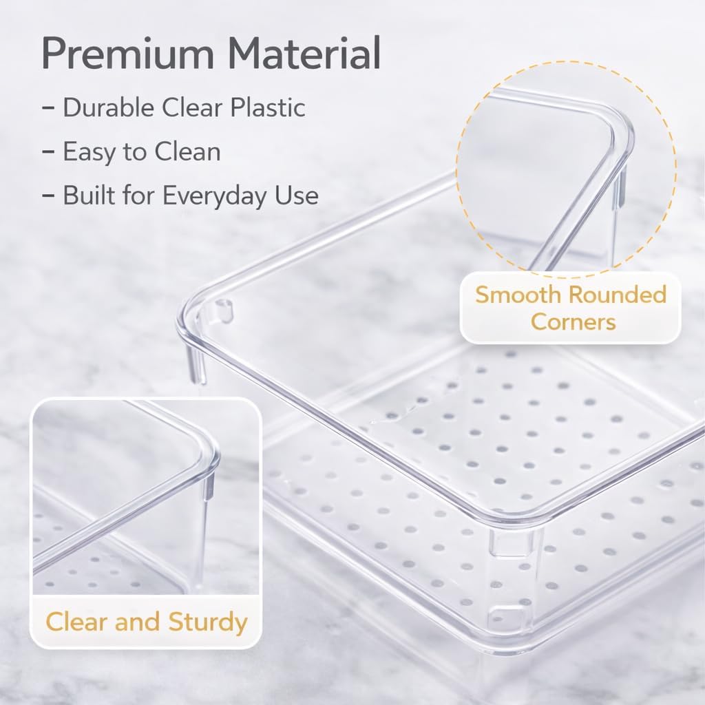 Bathroom Drawer Organizer Trays 13 Piece Clear Drawer Organizer Set, Plastic Organizer Bins for Bathroom, Makeup, Kitchen & Office, Modular In-Drawer Storage System