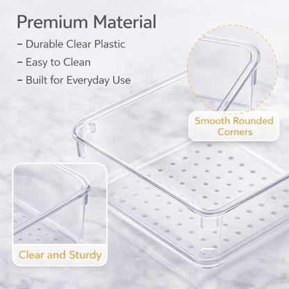 Bathroom Drawer Organizer Trays 13 Piece Clear Drawer Organizer Set, Plastic Organizer Bins for Bathroom, Makeup, Kitchen & Office, Modular In-Drawer Storage System