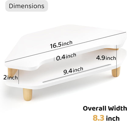 AFOOYO Monitor Stand Riser,2 Tier Corner Wood Sturdy 16.5In Computer Stand, Multi-Purpose Desktop Storage Stand for Laptop,PC,iMac,Printer,Computer,White