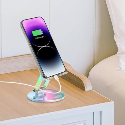 Tomorotec Iridescent Acrylic Cell Phone Stand, Portable Phone Holder for Desk Non-Slip Desktop Smartphones Holder Compatible with iPhone Samsung Galaxy Pixel Phone Cradle Dock Home Office
