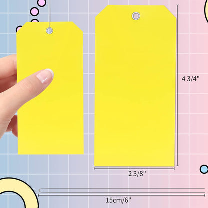 XUWAIDSGN 100 Yellow Plastic Shipping Tags with Wire, Pack of 100, 4 3/4" x 2 3/8", Durable, Waterproof, Blank, Writeable, Multi-Purpose Labels