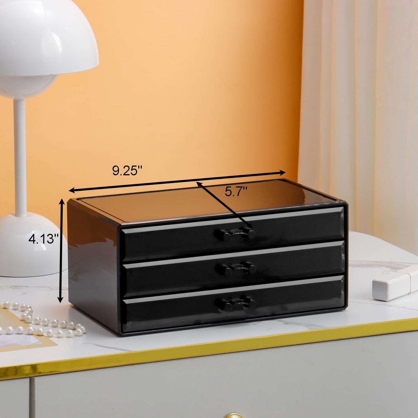 YUFONG Earring Organizer Box Acrylic Jewelry Organizer with 3 Drawers 54 Adjustable Grids Clear Stackable Earring Holder Velvet Trays Ring Display Case for Women Girls (Beige)