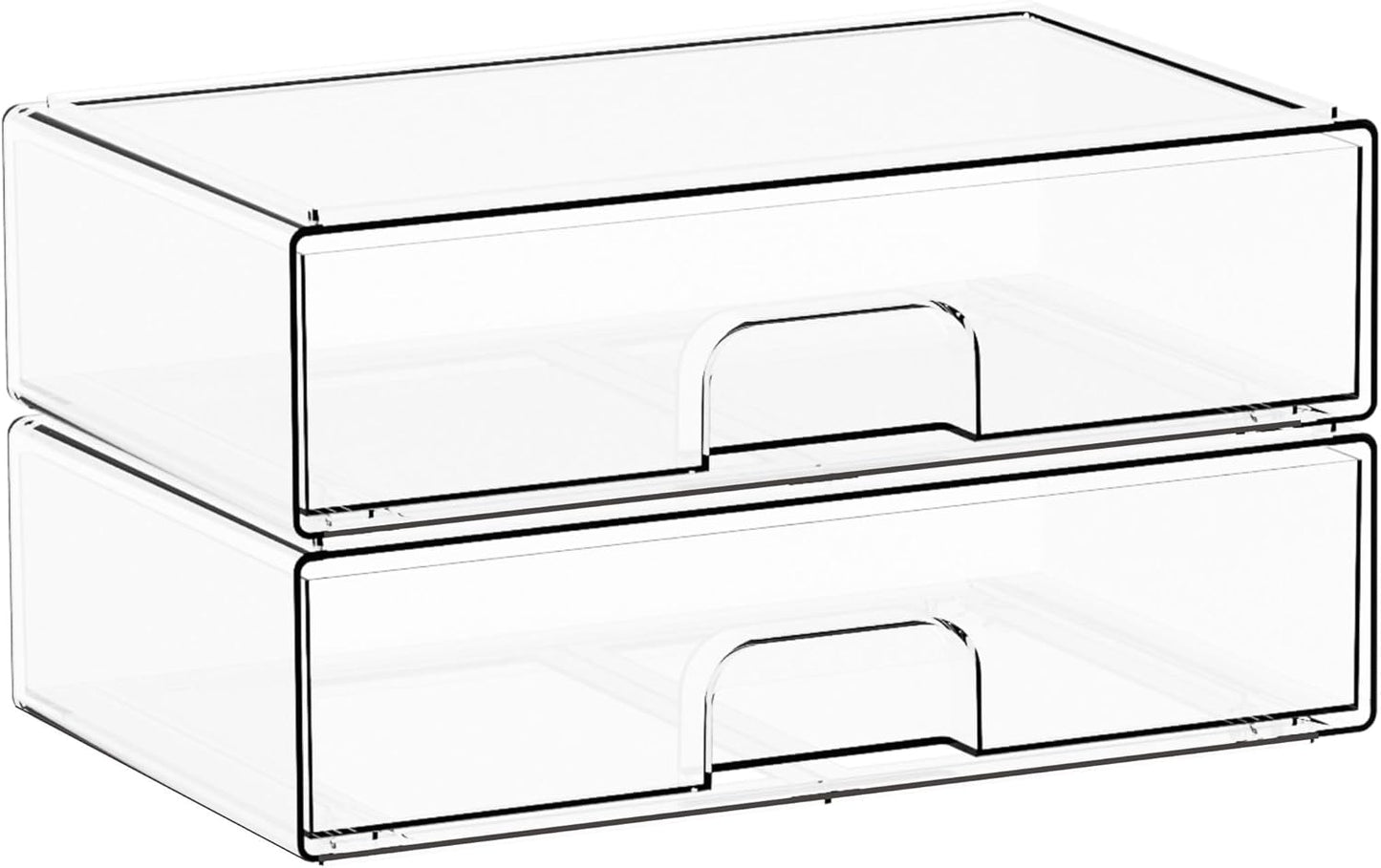 Yieach Clear Stackable Storage Drawers - Set of 6 - Acrylic Drawers,Bathroom Organizer Bin and Plastic Makeup Organizer,Clear Stacking Brightroom Storage Boxes for Vanity,Cabinet,Pantry Organization