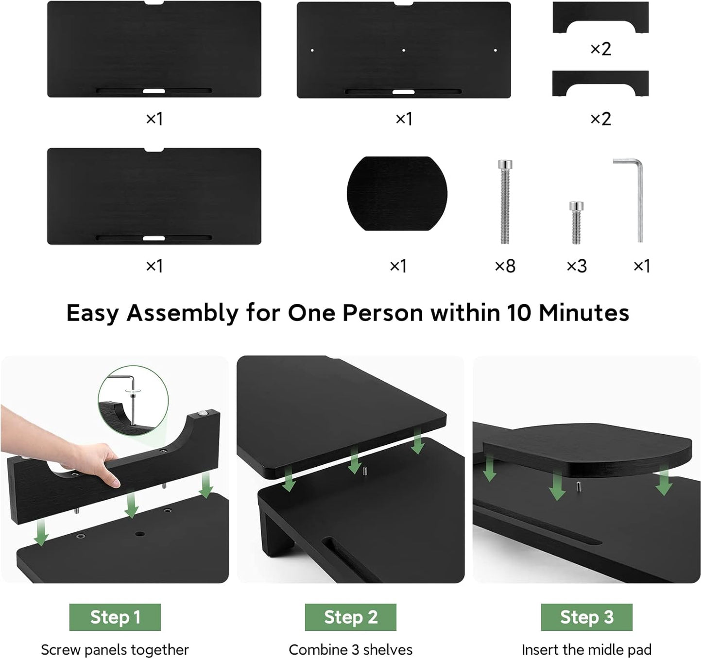 Nnewvante Monitor Stand Riser, 60 inch Large Bamboo Dual Monitor Stand for Desk, 3 Shelves Desktop Screen Riser with Adjustable Length Angle for Computer Laptop PC