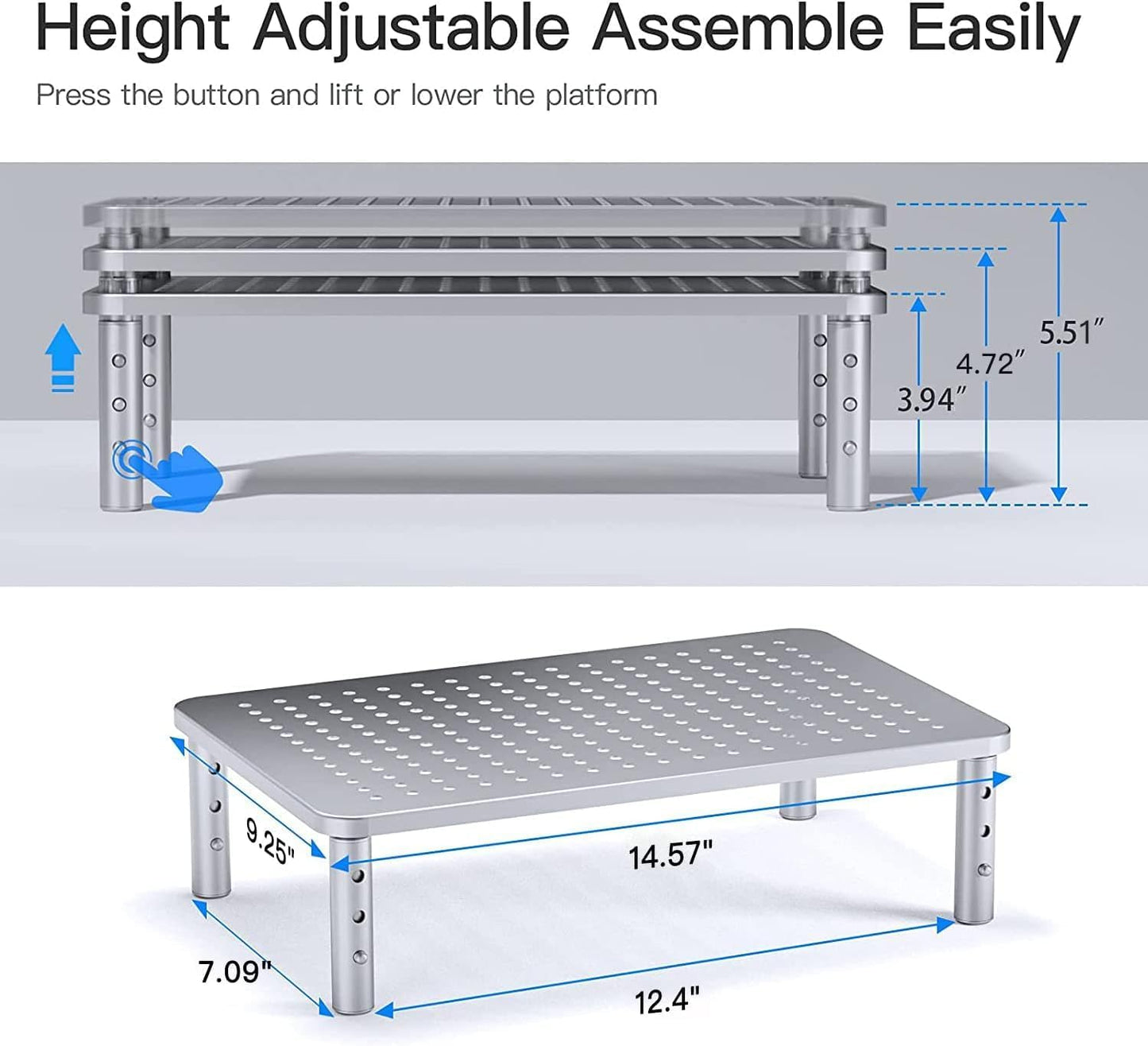 HUANUO Monitor Stand, Monitor Stand Riser 3 Height Adjustable, Monitor Riser with Airflow Vents, Laptop Stand for Desk, Laptop Riser, Desk Organizer for Monitor, 15.6" Laptop, PC, Printer