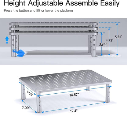 HUANUO Monitor Stand, Monitor Stand Riser 3 Height Adjustable, Monitor Riser with Airflow Vents, Laptop Stand for Desk, Laptop Riser, Desk Organizer for Monitor, 15.6" Laptop, PC, Printer