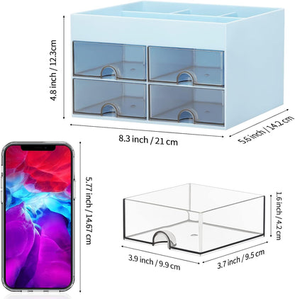 LETURE Desktop Organizer with Drawer, Accessories Stationary Organizer Desk Caddy, Pen/Pencil/Business Card/Sticky Note Tray/Paperclip Holder Storage Box (White)