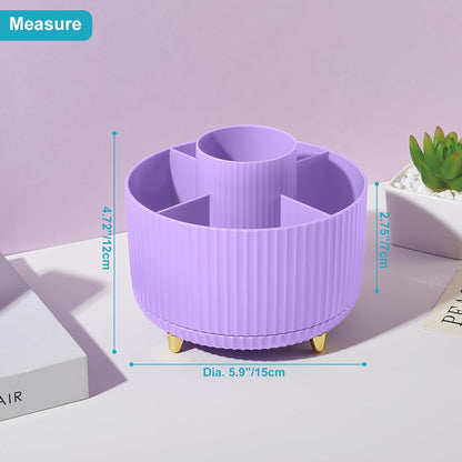 Desk Pencil Pen Holder, 5 Slots 360 Degree Rotating Pencil Pen Organizers for Desk Desktop Storage Stationery Supplies Organizer Cute Pen Cup for Office School Home Art Supply Cream Yellow