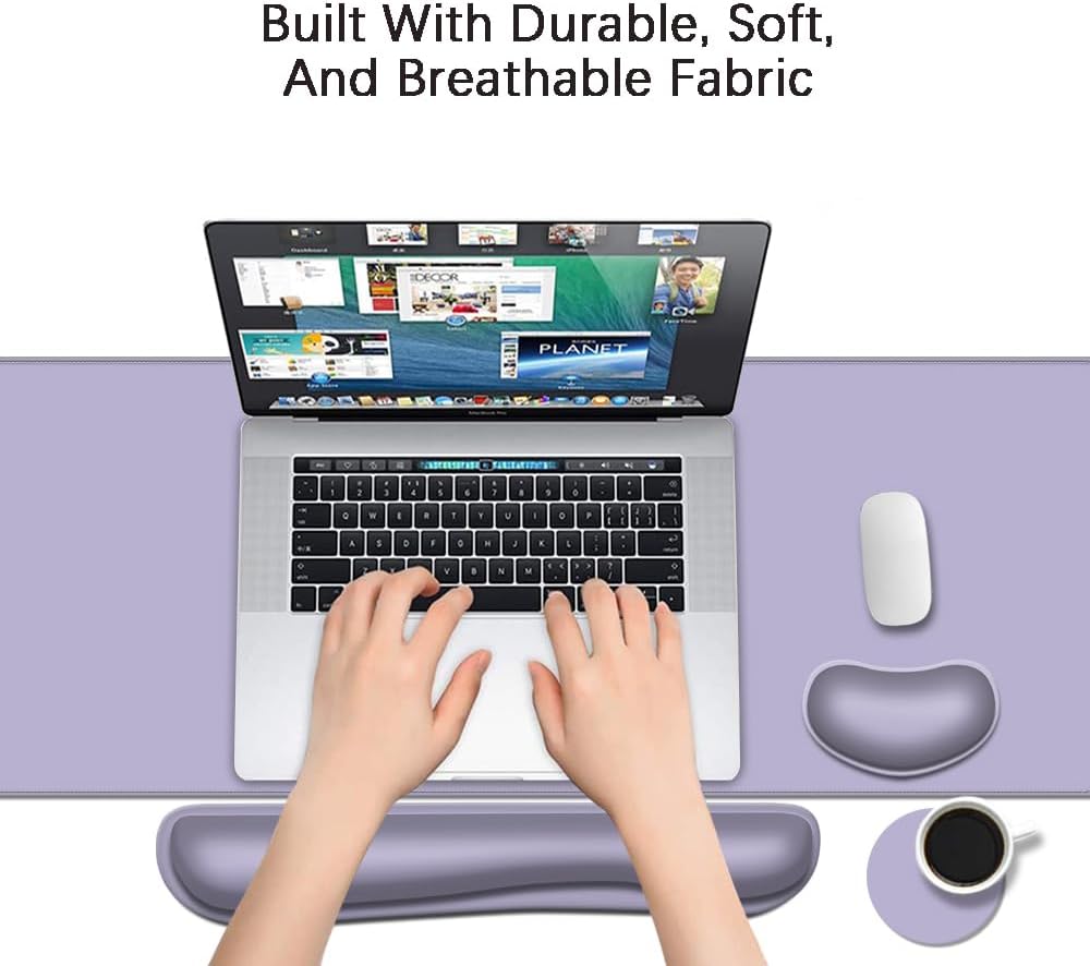 MIBITRI Keyboard Mouse Pad Set, Extended Gaming Mouse Pad+Ergonomics Keyboard Wrist Rest Support, Memory Foam, Easy Typing Pain Relief, 4Pcs XXL Ultra Thick Desk Mat, Enchanted Bookshelf
