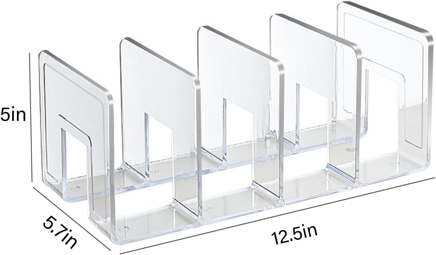 2PCS Acrylic File Organizer for Desk, Desktop Document/Mail Organizer, 4 Compartments Plastics Invisible Bookshelf Floating (12.5" x 5.7" x 5", Black)