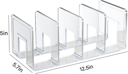2PCS Acrylic File Organizer for Desk, Desktop Document/Mail Organizer, 4 Compartments Plastics Invisible Bookshelf Floating (12.5" x 5.7" x 5", Black)