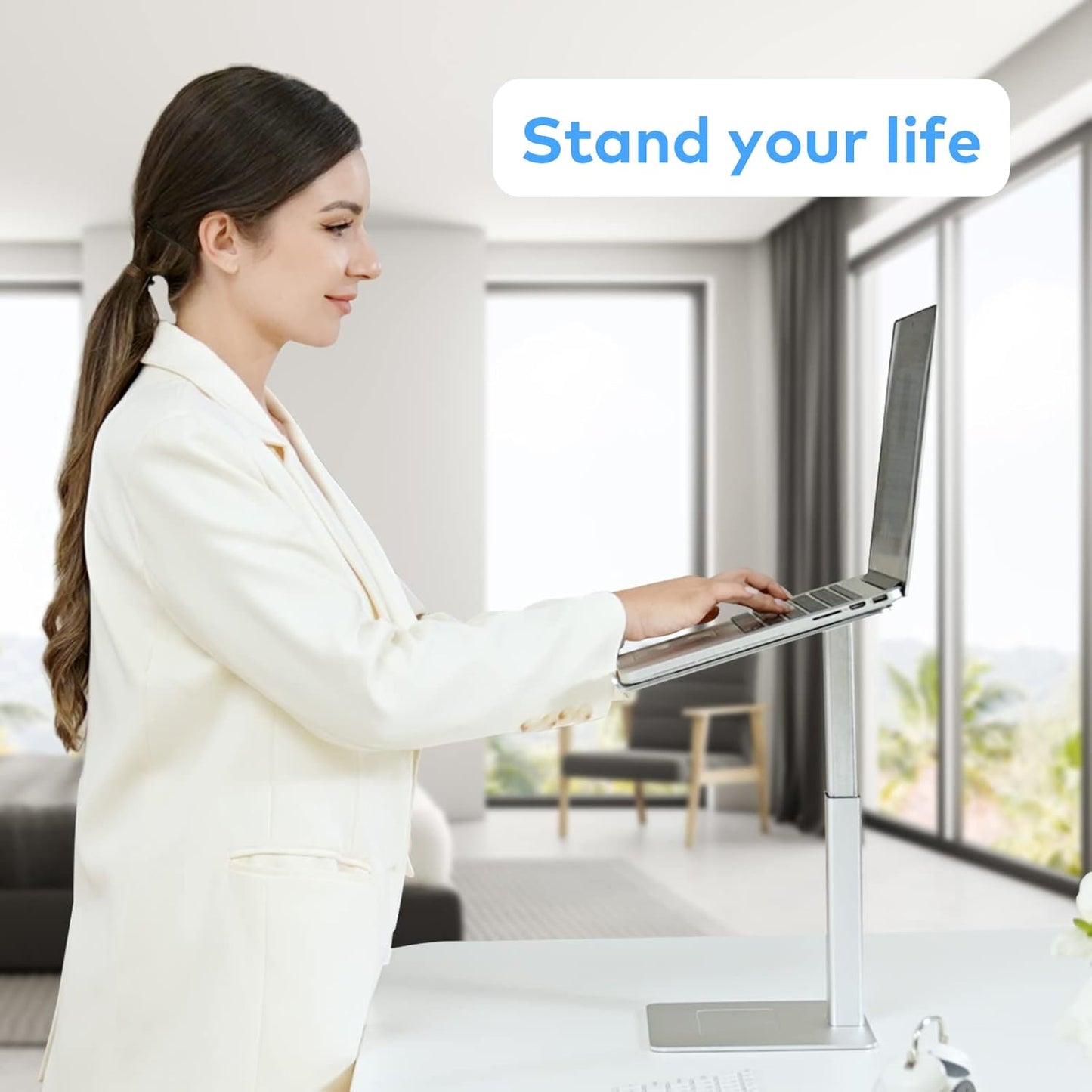Laptop Stand for Desk, Ergonomic Aluminum Laptop Stand Adjustable Height from 7-15", Sitting and Standing Laptop Riser for 10-17" Notebook
