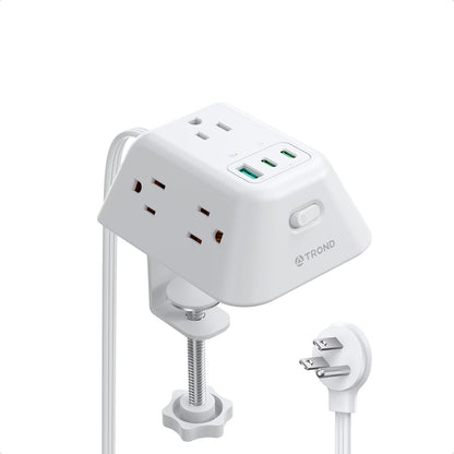 Desk Clamp Power Strip, Surge Protector with 5 AC Outlets and 3 USB Ports, Desk Mount Charging Station, Fit 1.97in Tabletop Edge Thick, 6FT Extension Cord, for Home Office Gaming Accessories, Black