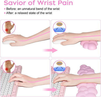 JIKIOU Upgrade Leather Cloud Keyboard Wrist Rest, Cloud Wrist Rest with Non-Slip PU Base, Comfortable Memory Foam Wrist Rest for Computer Laptop Mac Gaming Office and Pain Relief Christmas Wish Gift