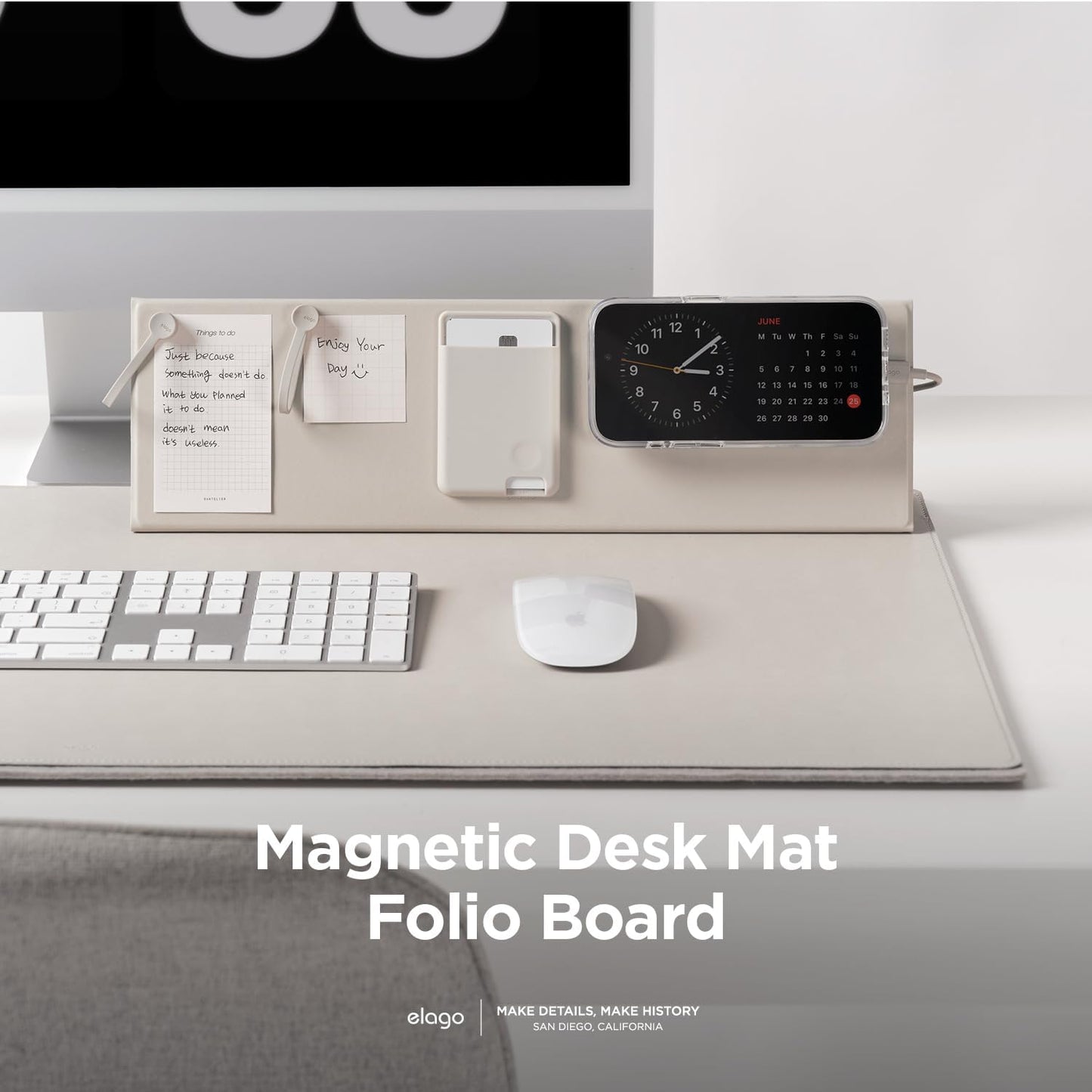 elago Smart Magnetic Desk Mat Folio Board Compatible with All Magnetic Products Clean Organized Desk for Office and Home (Microfiber Leather-Stone)