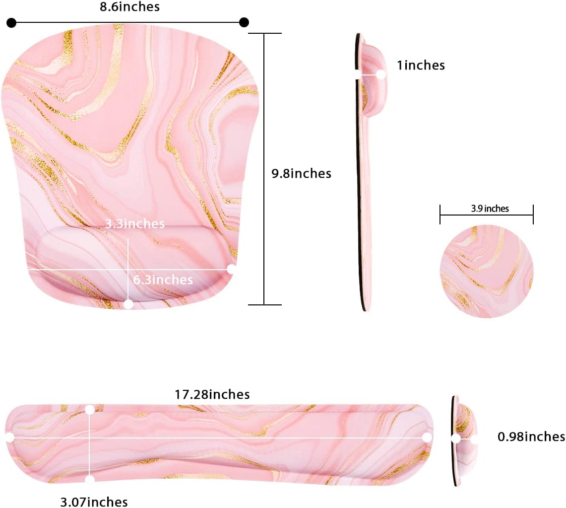 Memory Foam Ergonomic Keyboard Wrist Rest Pad and Mouse Wrist Rest Support Mouse Pad Set for Office Gaming Easy Typing-Pink Fluid
