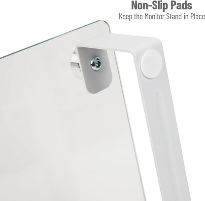 Mind Reader Monitor Stand, Contemporary, Desktop Organizer, Laptop Riser, Office, Glass, Clear