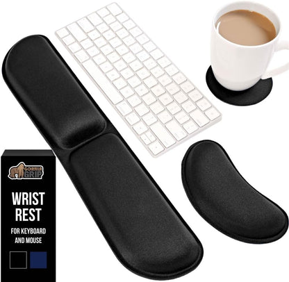 GORILLA GRIP Silky Memory Foam Wrist Rest for Computer Keyboard, Mouse, Ergonomic Design for Typing Pain Relief, Desk Pads Support Hand and Arm, Mousepad Rests, Stain Resistant, 2 Piece Pad, Black