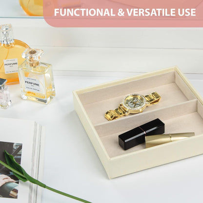 JACKCUBE Design Leather Valet Tray, Catchall Storage Women Vanity Nightstand Tray for Keys, Phones, Jewelry, Makeup, Perfume, Watches (Ivory) - MK1092B