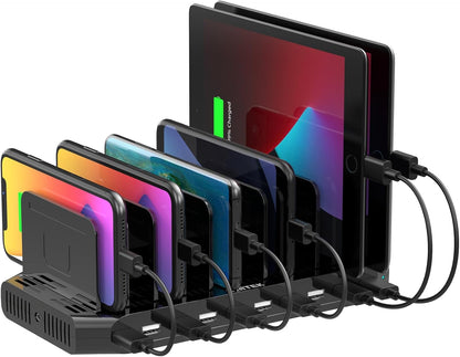 Unitek 10-Port Desktop Charging Dock Ultimate Charging Station for Multiple Devices, iPhones & Apple Products High-Speed USB Hub with LED Display for Office, Kitchen Counter, Desk Organizer
